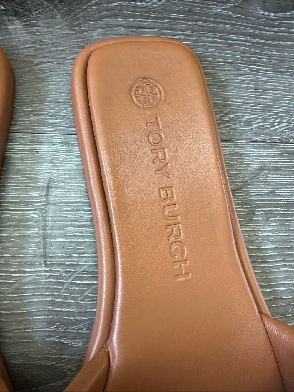 Tory Burch Tan Leather Logo Slide Sandals - Picture 9 of 9